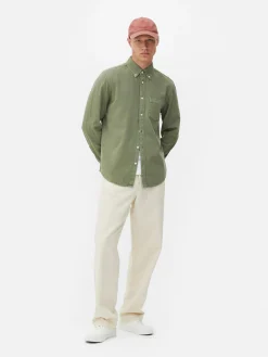 Primark Camisas^Camisa Sarja Algodão Manga Comprida