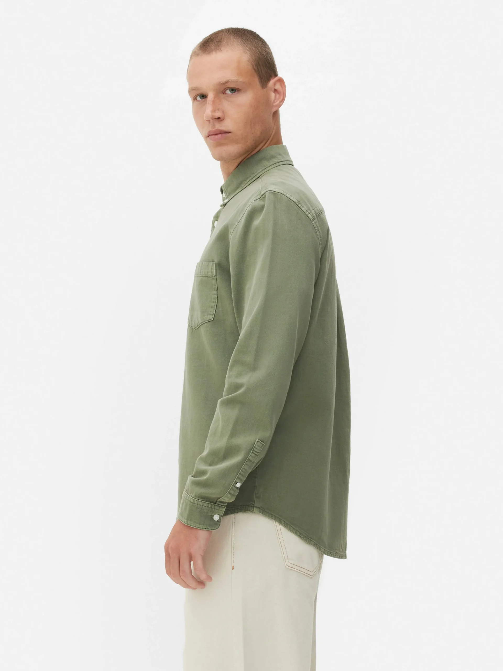 Primark Camisas^Camisa Sarja Algodão Manga Comprida