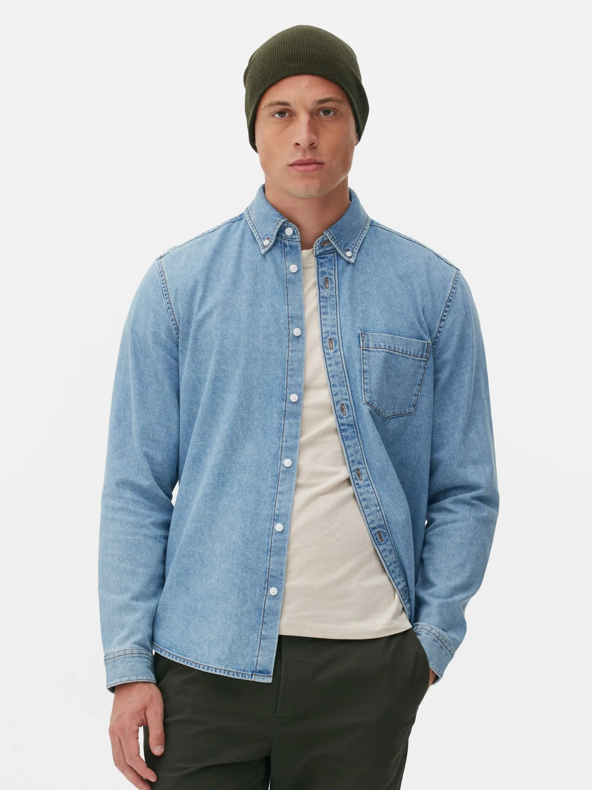 Primark Camisas^Camisa Sarja Algodão Manga Comprida