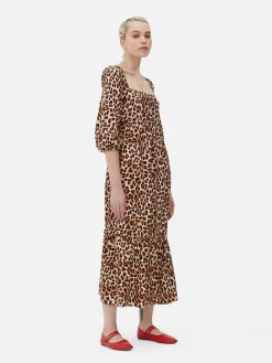 MULHER Primark Vestidos^Vestido Midi Decote Quadrado Leopardo