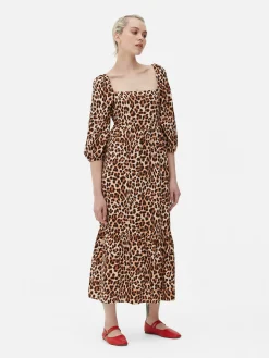 MULHER Primark Vestidos^Vestido Midi Decote Quadrado Leopardo